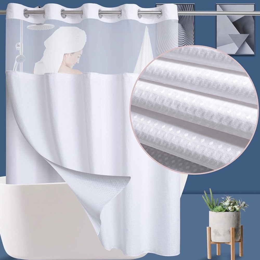 NEW Fabric Waffle Weave Shower Curtain Mesh Window Accent Removable Liner White